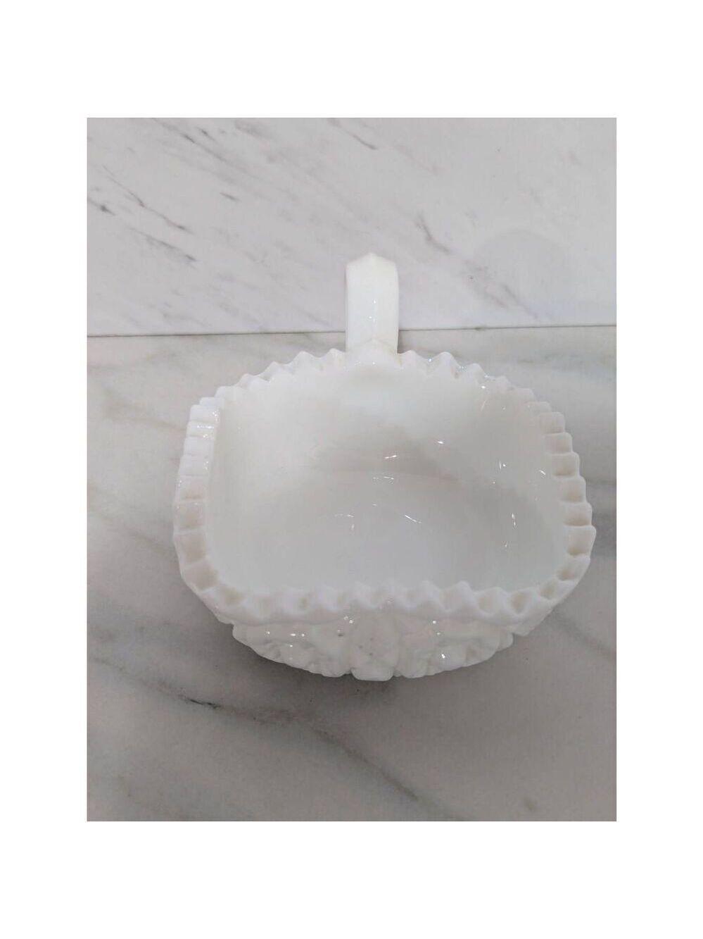 Fostoria Winburn White Milk Glass Square Nappy Deep Star Design Sawtooth Edge - Picture 4 of 8